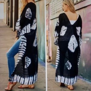 Haute Hippie Bohemian Navy + White Tie Dye Open Front Kimono Duster O/S